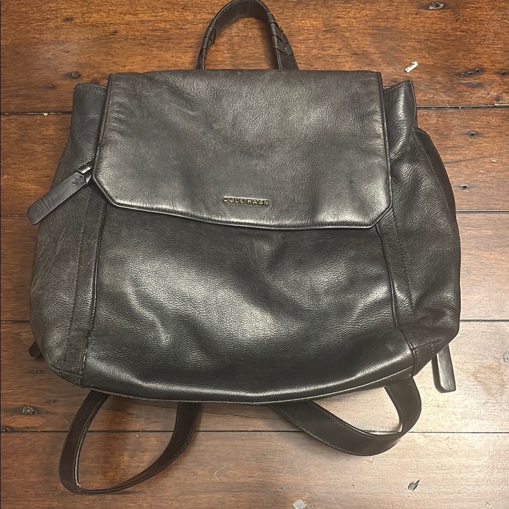 Cole Haan black leather backpack